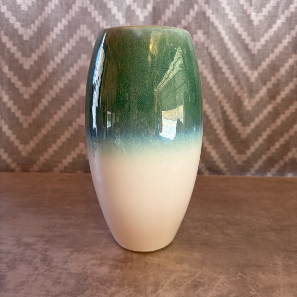 Green and White Ombre Ceramic Vase